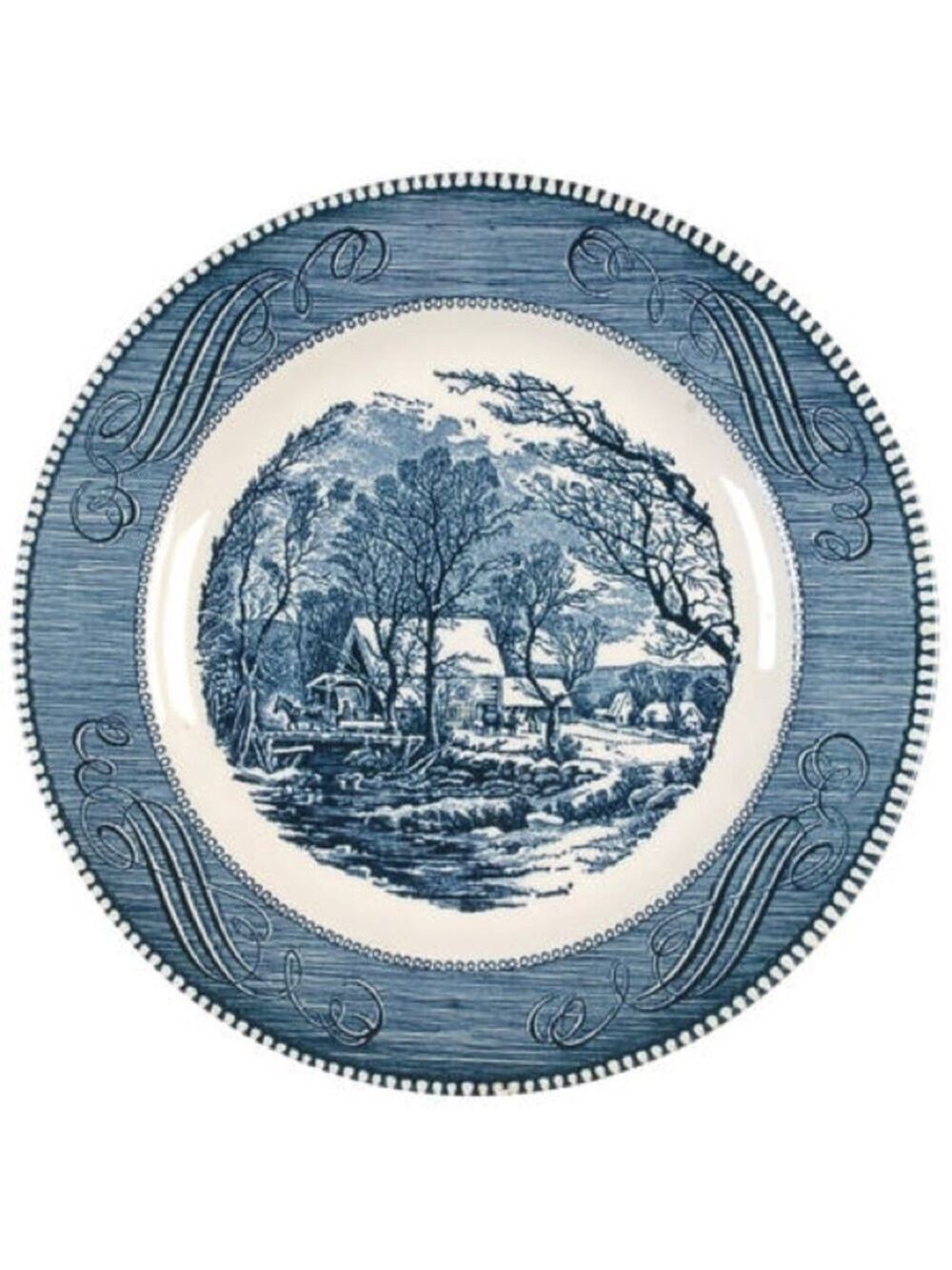 VINTAGE 50’-70’s Currie & Ives The Old Grist Mill Blue Scene Set of 2 Plates